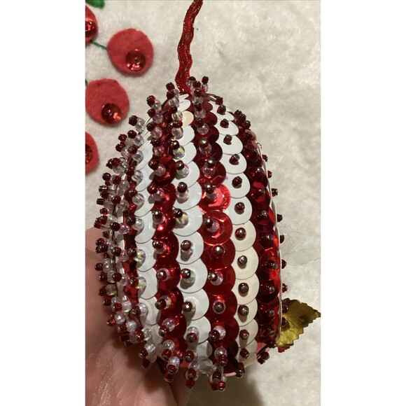 OVAL Push Pin 5 Christmas Ornaments Snowman Diorama Beautiful Beaded Sequined - Picture 15 of 16